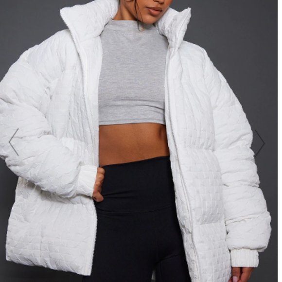 PrettyLittleThing Jackets & Blazers - Prettylittlething NWT White Cream Crinkle Oversized Panel Padded Puffer Jacket